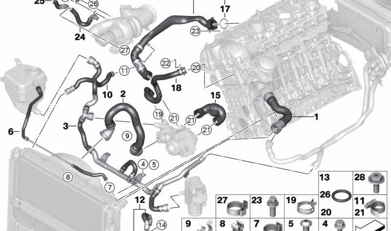 Return Rohrheizung zum Thermostat OEM 17127599455 für BMW E82, E88, E90, E91, E92, E93. Original BMW.