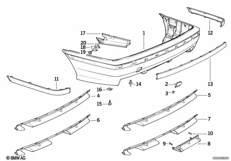 Moldura lateral izquierda para BMW Serie 3 E36 (OEM 51128206371). Original BMW.