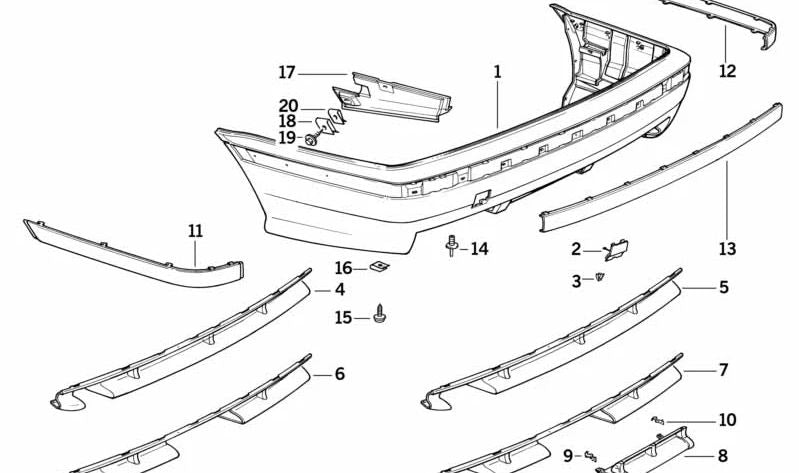 Moldura lateral derecha para BMW Serie 3 E36 (OEM 51128206372). Original BMW