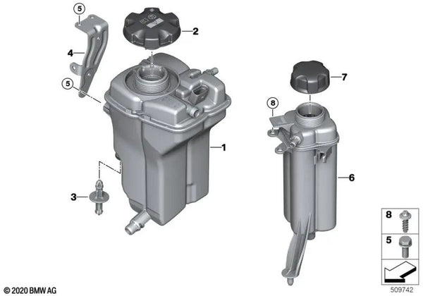 Depósito de compensación para BMW Serie 2 G87, Serie 3 G80, G81, Serie 4 G82, G83 (OEM 17138093924). Original BMW