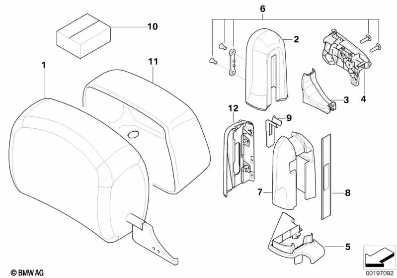 Cobertura del reposacabezas derecha para BMW Serie 6 E64 (OEM 52107127700). Original BMW