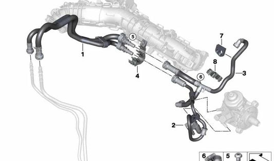 Tubería de retorno de combustible para BMW Serie 5 G30, G31, X3 G01, X4 G02 (OEM 13538575462). Original BMW