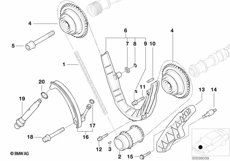 Unidad de ajuste del árbol de levas con rueda dentada para BMW E53, E52 (OEM 11367515357). Original BMW.