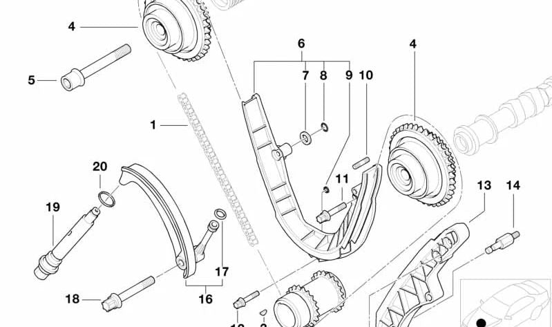 Unidad de ajuste del árbol de levas con rueda dentada para BMW Serie 5 E39, Serie 7 E38, X5 E53, Z8 E52 (OEM 11361438694). Original BMW