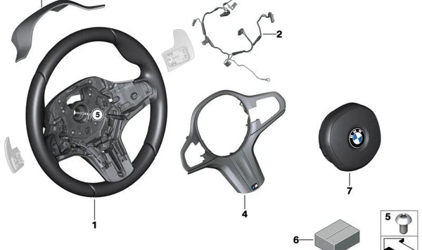 Adorno para Volante para BMW Serie 5 G30, G31 Serie 6 G32 Serie 7 G11N, G12 Serie 8 G14, G15 X3 G01N X4 G02N X5 G05 X6 G06 X7 G07 (OEM 32308094051). Original BMW