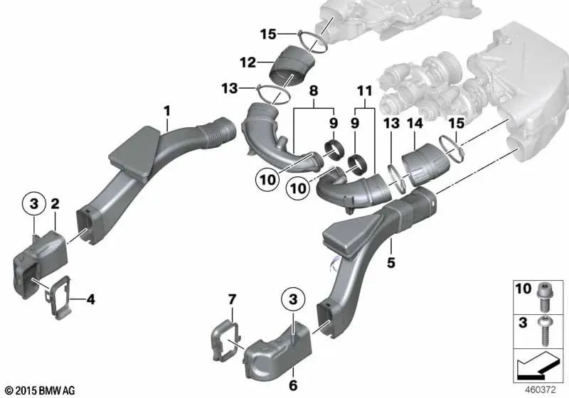 Ansaugstutzen para BMW Serie 5 F07, F10, F11, F18, Serie 6 F06, F12, Serie 7 F01, F02, F04 (OEM 13717577469). Original BMW