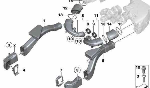 Junta para BMW Serie 5 F07, F10, F11, Serie 6 F06, F12, F13, Serie 7 F01, F02, F04, X5 E70, F15, X6 E71, F16 (OEM 13718655216). Original BMW