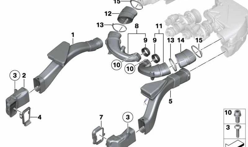 Conector de admisión de aire OEM 13717577468 para BMW Serie 5 (F07, F10, F11), Serie 6 (F06, F12, F13), Serie 7 (F01, F02, F04). Original BMW