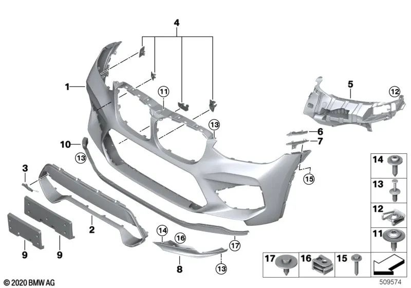 Right bumper bracket for BMW X3 F97, X4 F98 (OEM 51118065192). Original BMW