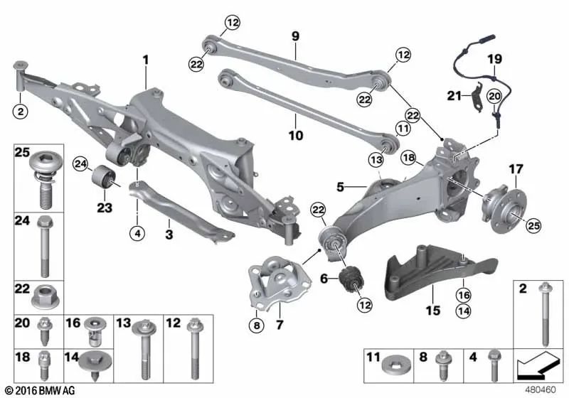 Maza de rueda con cojinete para BMW F52, F45, F46, F48, F39 (OEM 33416858086). Original BMW