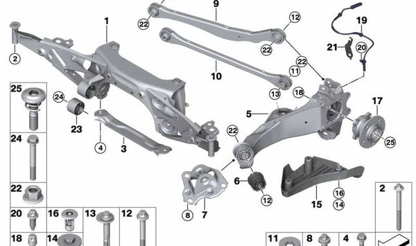 Buje de rueda con rodamiento OEM 33406887548 para BMW F45, F46. Original BMW.