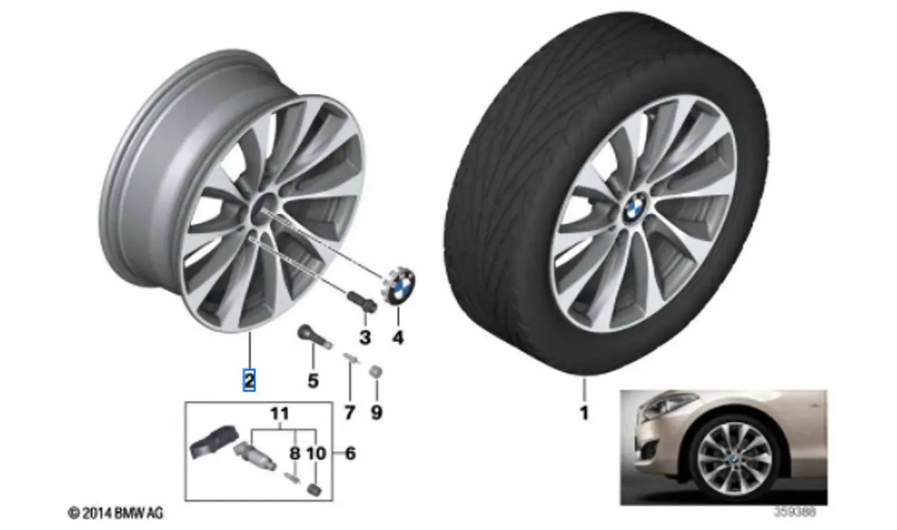 V-Radio 387 Aluminum Wheel for BMW F20, F21, F22, F23 (OEM 36116869801). Genuine BMW