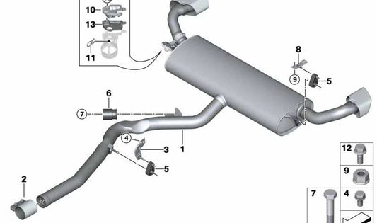 Traseiro silencioso com válvula de escape OEM 18308635783 para BMW F15. BMW original.