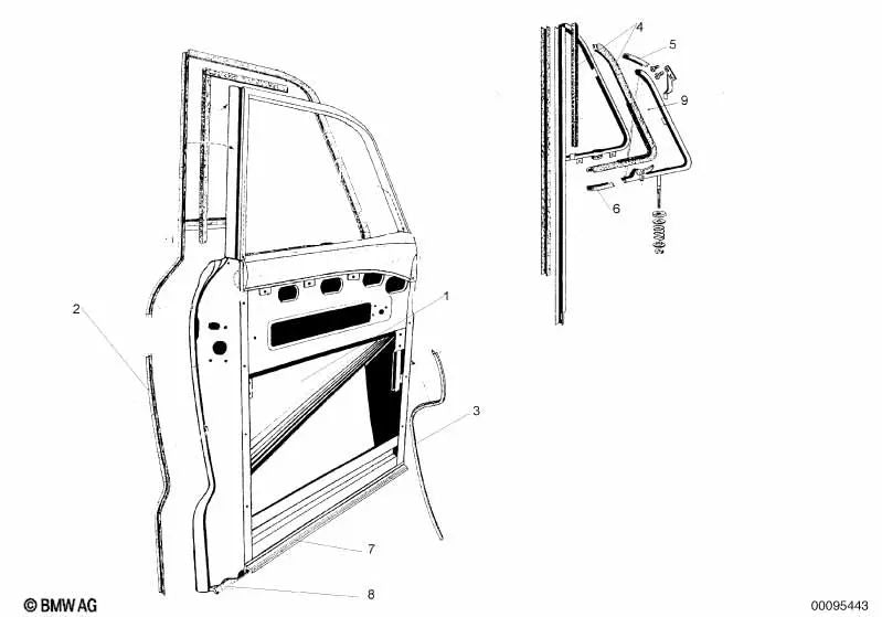 Junta de la puerta delantera derecha para BMW E46, F30, F80 (OEM 51216554265). Original BMW