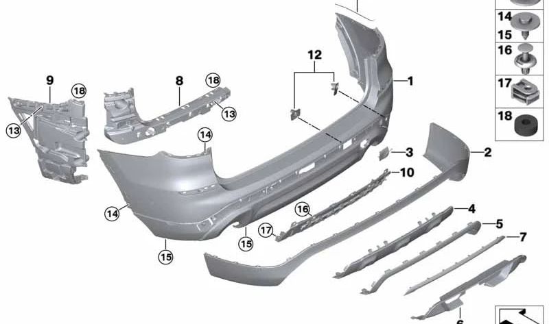 OEM 51127416042 Heckstoßstecher für BMW G01, G02. Original BMW.