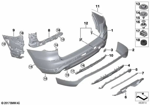 Revestimiento parachoques imprimado trasero para BMW X3 G01 (OEM 51127488214). Original BMW.