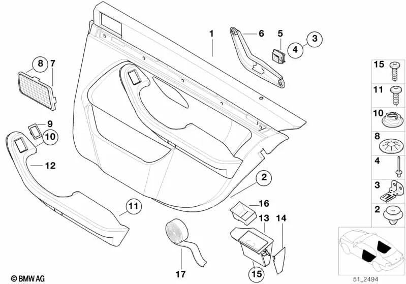 Cenicero puerta trasera derecha para BMW Serie 5 E39 (OEM 51168205188). Original BMW