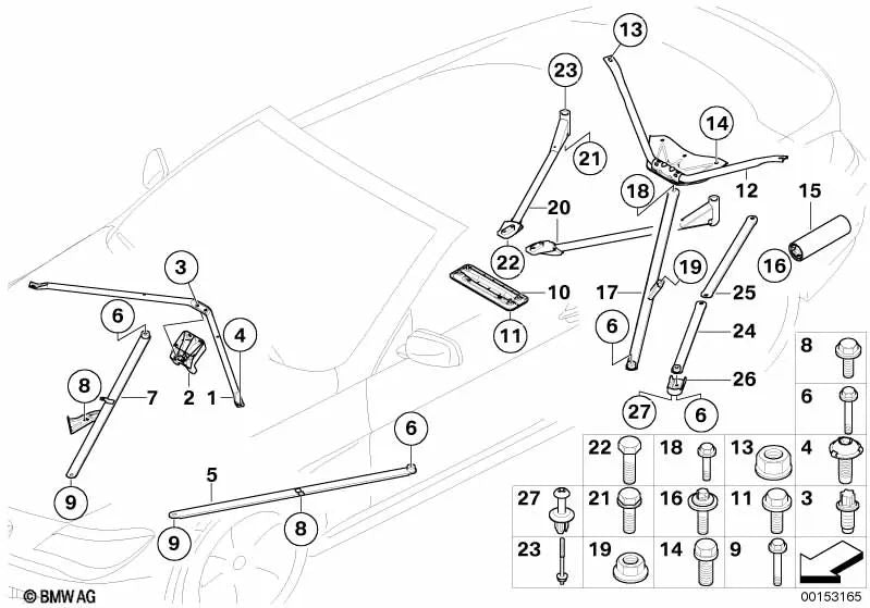 Barra de tracción izquierda para BMW E64 (OEM 51618041895). Original BMW.