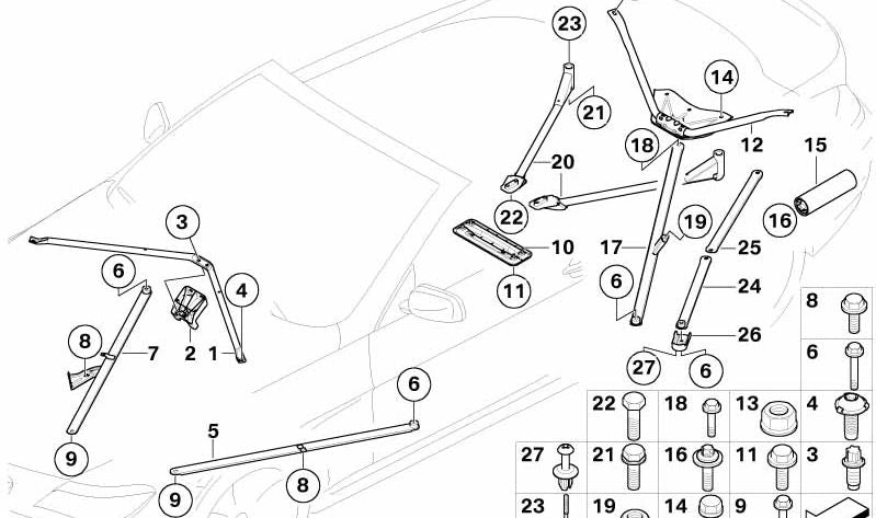 Barra estabilizadora trasera OEM 51618043906 para BMW E64. Original BMW.