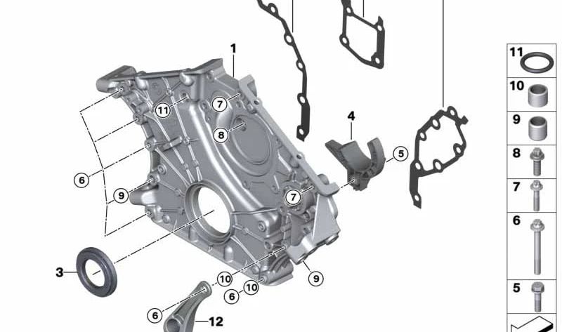 Cadeia de tampa da placa 11147563860 para BMW F01, F02, G12. BMW original.