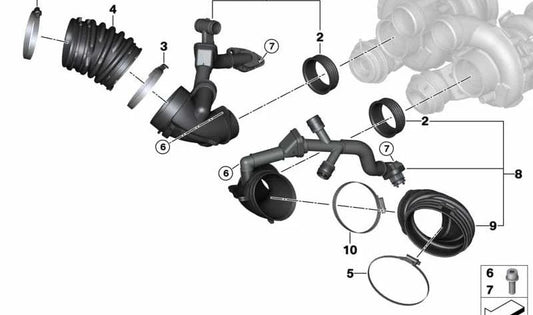 Abrazadera de manguera para BMW X5 E70, X6 E71 (OEM 13717598265). Original BMW