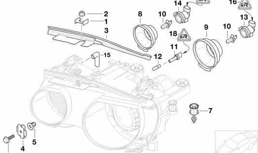 Tapa de cubierta luz de cruce derecha para BMW Serie 3 E46 (OEM 63127183276). Original BMW