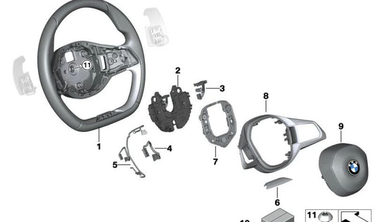 Embellecedor decorativo inferior del volante para BMW Serie 7 G70 (OEM 32305A6A5F5). Original BMW