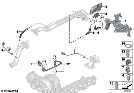 Manguera de forma para BMW G20, G21, G22, G23, G30N, G31N, G32N, G11N, G12N, G14, G15, G16, G01, G02, G05, G06, G07 (OEM 13628599068). Original BMW