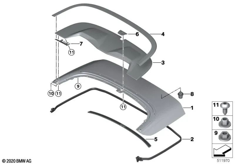 Cubierta de la tapa del compartimento de almacenamiento derecho para BMW G23, G83 (OEM 51177490640). Original BMW.