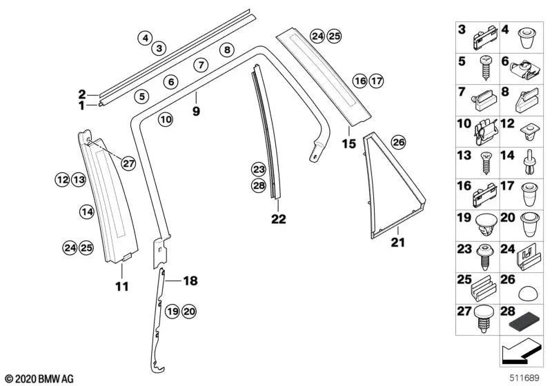 Guia de janela direita para BMW X5 E53 (OEM 51348257700). BMW original