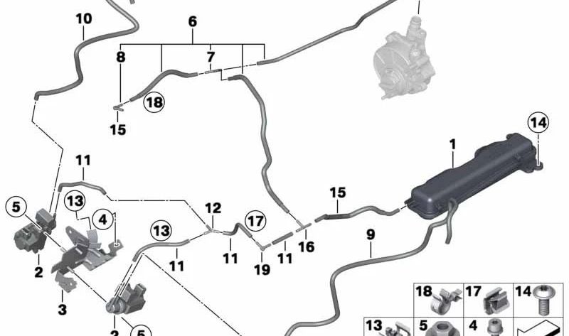 Depósito de vacío para BMW F07, F10, F11, F06, F12, F13, F01N, F02N, E70N, E71, E72 (OEM 11657605374). Original BMW