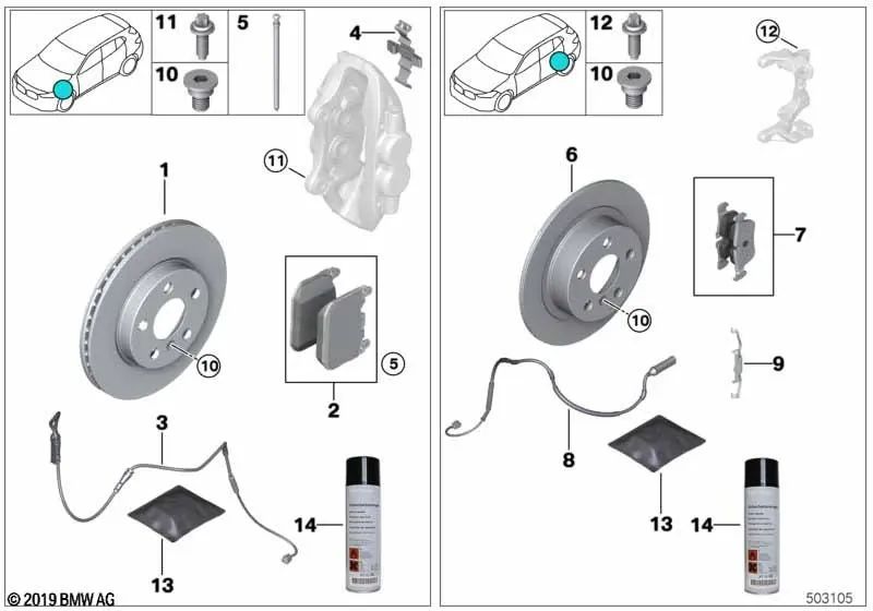 Asbestos-free brake pad repair kit for BMW G60, G70 (OEM 34108842388). Genuine BMW