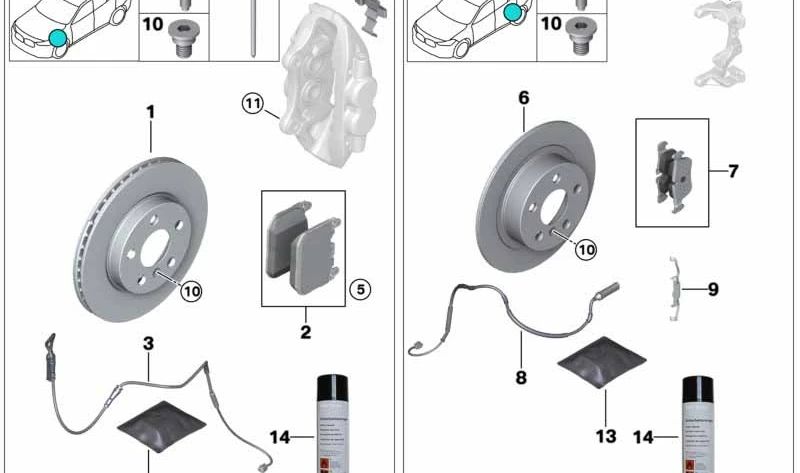 Juego de pastillas de freno traseras OEM 34216870552 para BMW G30, G32, G11, G12, G05, G06, G07. Original BMW.