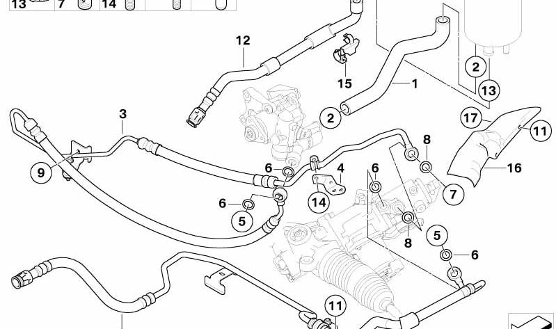 Active power steering suction pipe for BMW 5 Series E60, E61, 6 Series E63, E64 (OEM 32416767426). Original BMW