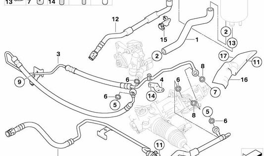 Aktivlenkungs-Saugrohr für BMW 5er E60, E61, 6er E63, E64 (OEM 32416767426). Original BMW