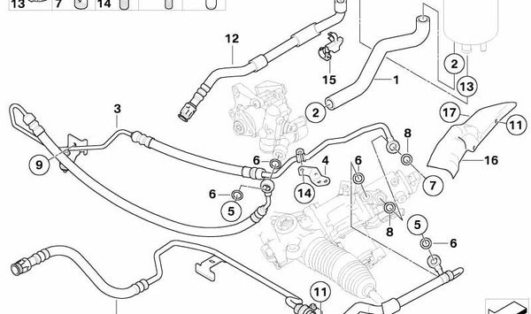 Tubería de succión de la dirección activa para BMW Serie 5 E60, E61, Serie 6 E63, E64 (OEM 32416767426). Original BMW