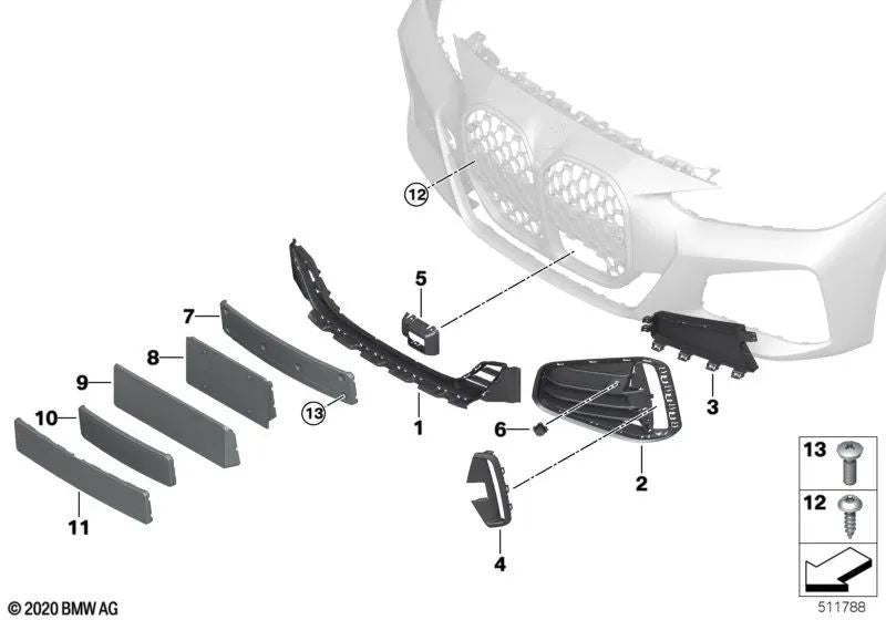 Guida dell'aria anteriore sinistra per la BMW 4 G22, G23 (OEM 51118076729). BMW originale