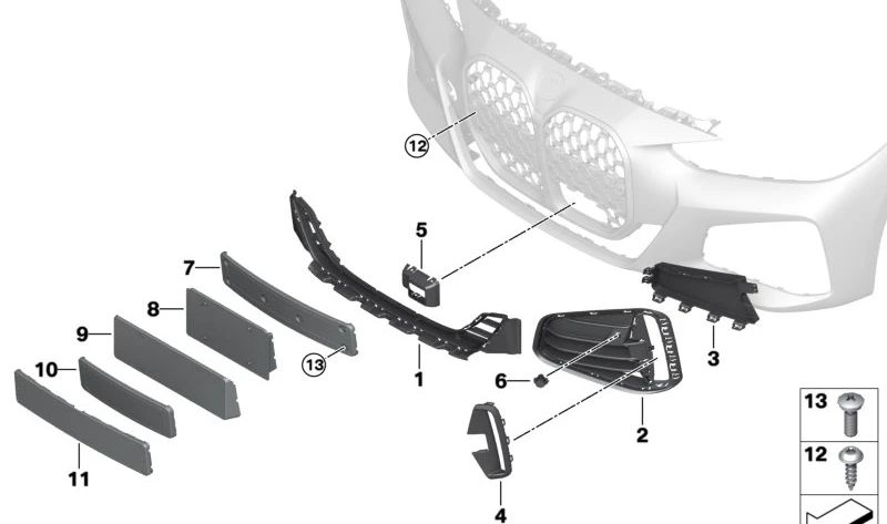 Rejilla de entrada de aire abierta derecha para BMW Serie 4 G22, G23 (OEM 51118076732). Original BMW.