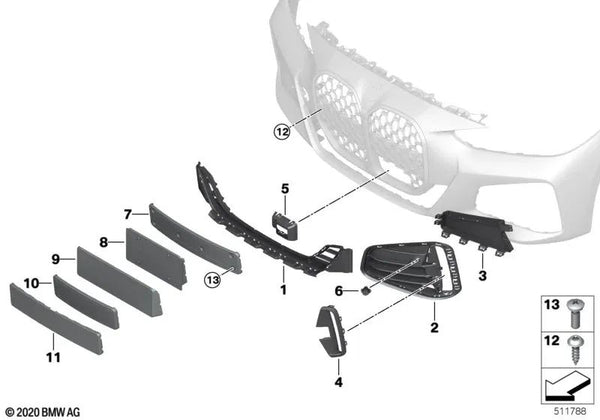 Tapa de la guía de aire delantera izquierda para BMW Serie 4 G22, G23 (OEM 51118076729). Original BMW