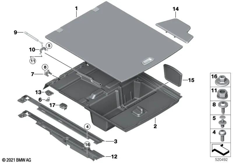 Revestimiento estante derecho para BMW F34, F34N (OEM 51477325510). Original BMW