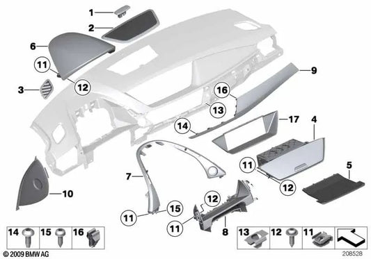 Panel de Instrumento Aluminio Pulido para BMW E84 (OEM 51458049413). Original BMW.