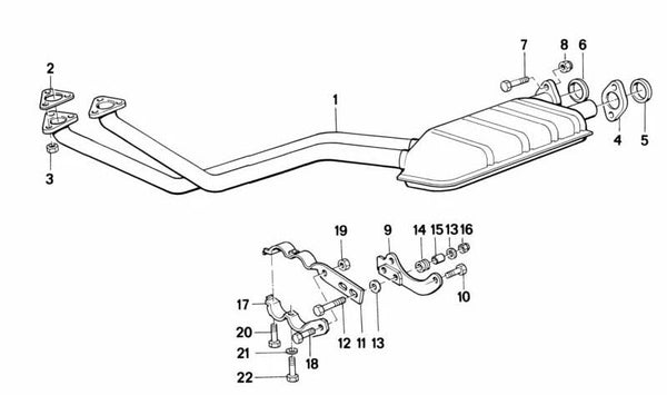 Soporte del sistema de escape para BMW Serie 3 E30 (OEM 18211707814). Original BMW