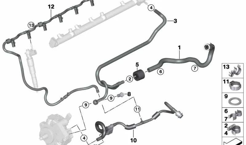 Fuel supply line for BMW X5 E70, E71 (OEM 13537806960). Original BMW