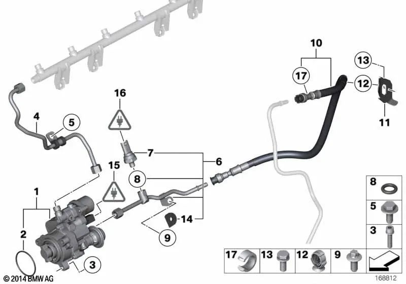 Línea de alimentación con sensor para BMW E82, E88, E90, E91, E92, E93, E60N, E61N, F01, F02, E71 (OEM 13537622751). Original BMW