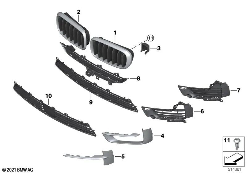 Rejilla central superior para BMW X5 F15 (OEM 51117294476). Original BMW.