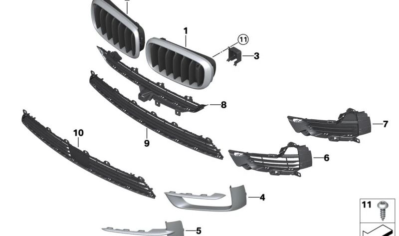 Clip Left Side Grille for BMW X5 F15 (OEM 51117303113). Original BMW