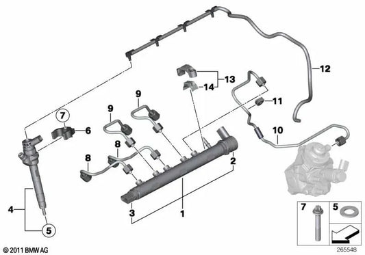 Acumulador de presión para BMW E81, E82, E87N, E88 Serie 2 F22 Serie 3 E90, E90N, E91, E91N, F30, F31, F34 Serie 4 F36 X1 E84 (OEM 13537809127). Original BMW.