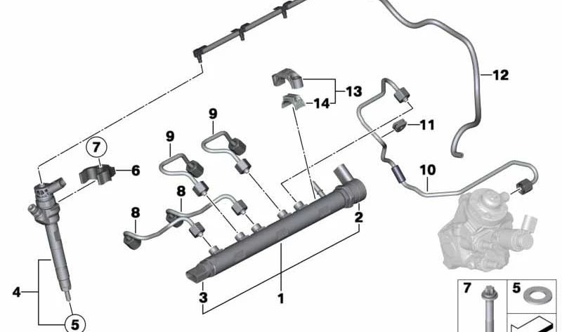 Conducción de Aceite de Fuga para BMW Serie 1 F20, F21, Serie 2 F22, Serie 3 E90N, E91N, E92N, E93N, F30, F31, F34, Serie 4 F32, F33, F36, Serie 5 F07, F10, F11, X1 E84, X3 F25 (OEM 13537823408). Original BMW