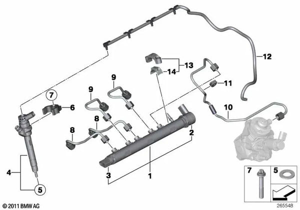 Acumulador de presión para BMW E81, E82, E87N, E88 Serie 2 F22 Serie 3 E90, E90N, E91, E91N, F30, F31, F34 Serie 4 F36 X1 E84 (OEM 13537809127). Original BMW.