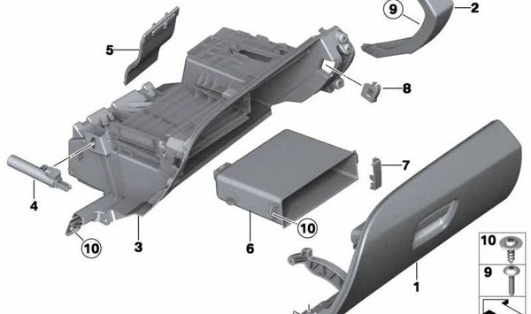 Compartimento de almacenamiento OEM 51459223744 para BMW Serie 6 (F06, F12, F13). Original BMW.